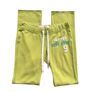 Vintage Hollister Green Malibu Surf Shop Low Rise Flared Sweatpants